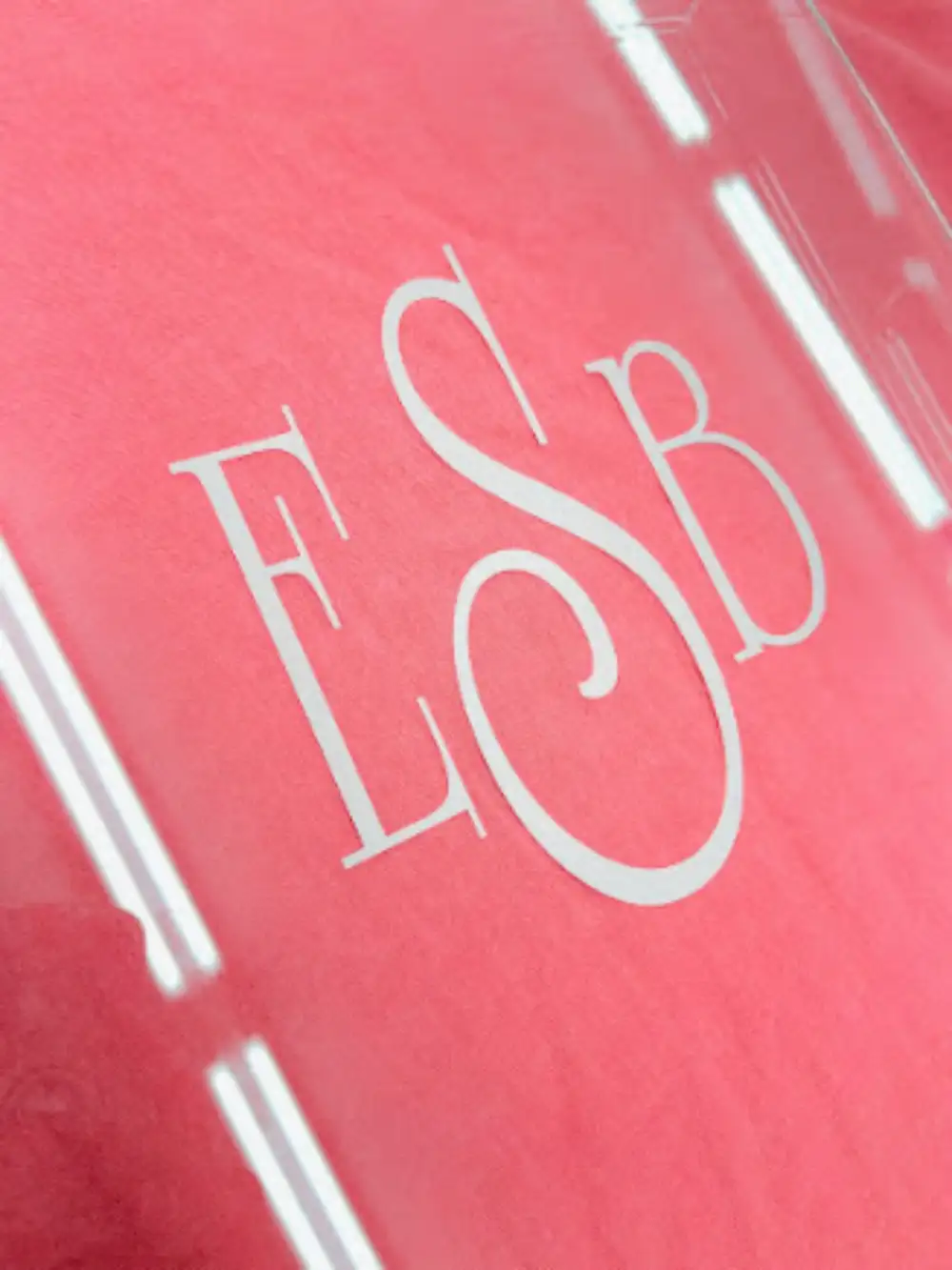 Custom banner with white ESB lettering on a pink background
